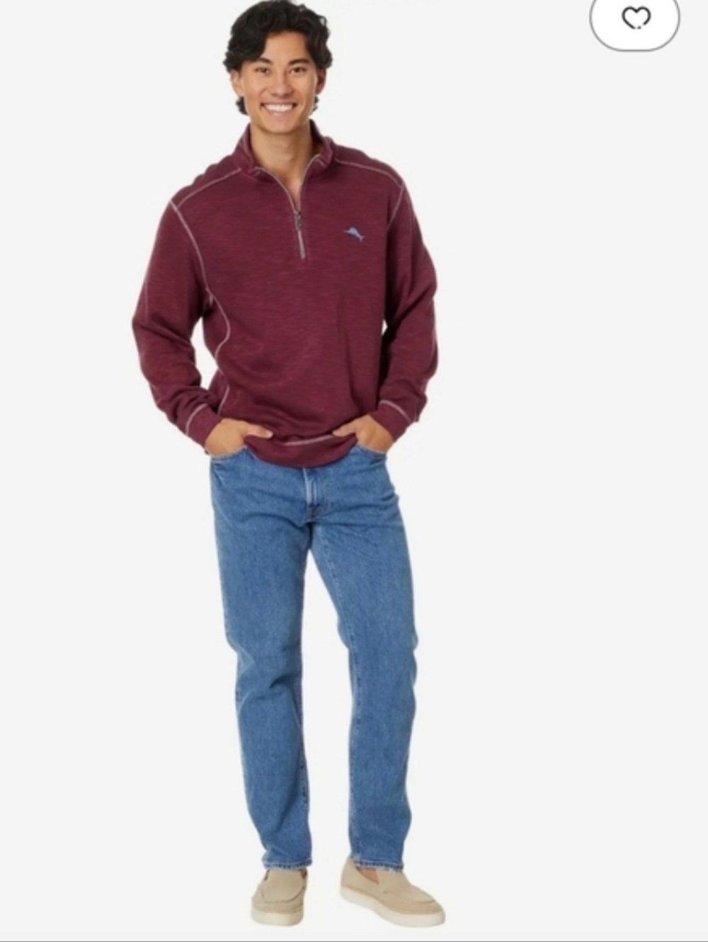 Tommy Bahama Quarter Zip Sweatshirt Mens Size XXL Red Logo Pima Cotton Blend